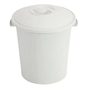 سلة نفايات بلاستيكية HDPE بغطاء 40×40×60 سم، 55 لتر، أبيض | مصنع الفريدي للصناعات البلاستيكية