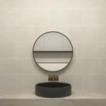 مرآة حائط دائري، إطار ألمنيوم اسود، مقاس 60 × 60 سم