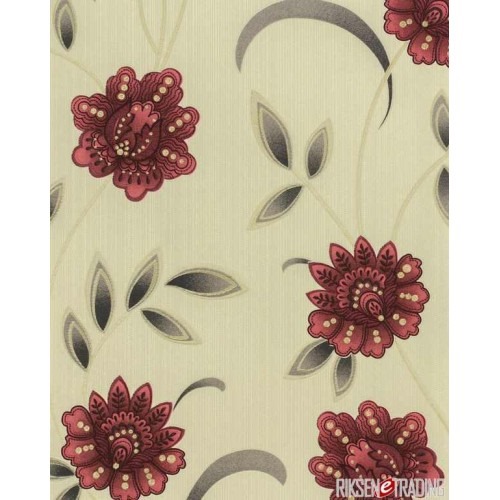 Italian Floral Wallpaper 10m x 0.53m Beige with Red, Model 30666 | Balbaid Decor Company