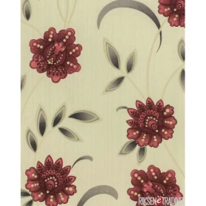 Italian Floral Wallpaper 10m x 0.53m Beige with Red, Model 30666 | Balbaid Decor Company