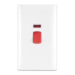 Electrical light switch 1 gang LED Indicator 45 Amp ALF Alfanar Size 7×7 cm Color White 