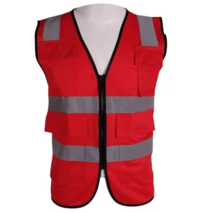 Professional Heavy Duty Safety Vest with Pockets and Zipper, Size L, 1 kg, Red | Muedda Store