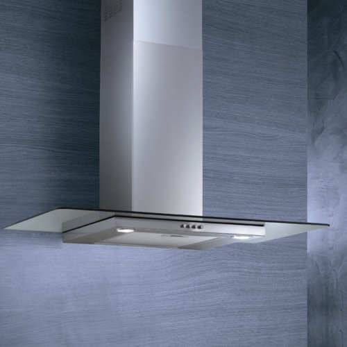 Stainless Steel with Glass Decor Extractor Fan 90 cm, 900 m³ Suction, Push Buttons | Kitchen Line Group