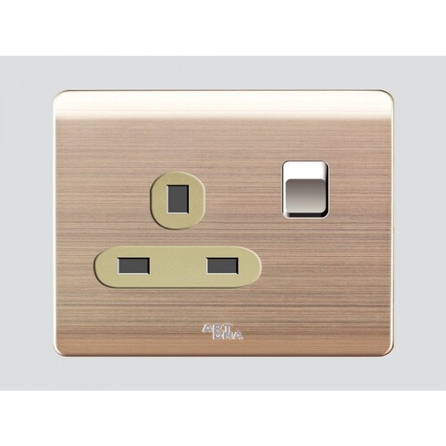 Triple Socket with Switch 7x7 cm, 13 Amp, Gold Color | Art DNA