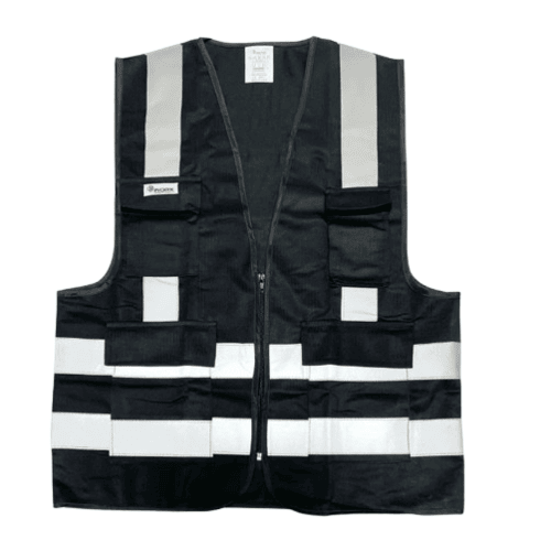 Reflective Safety Vest, Reflective Strips, Size M, Black, 4 Pockets, Polyester | Safety Store