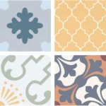 Cut porcelain floor tiles, size 16.5 x 16.5 cm, multi-color