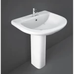 مغسلة حمام قاعدة أرضية إرتكازية ارتفاع 55 سم، مقاس 85×66 سم، لون أبيض جبال الألب | راك للخزف