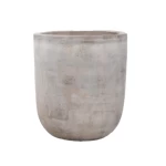 حوض نبات دائري، وعاء خرساني، أبيض، عرض 59 سم، وارتفاع 51 سم.