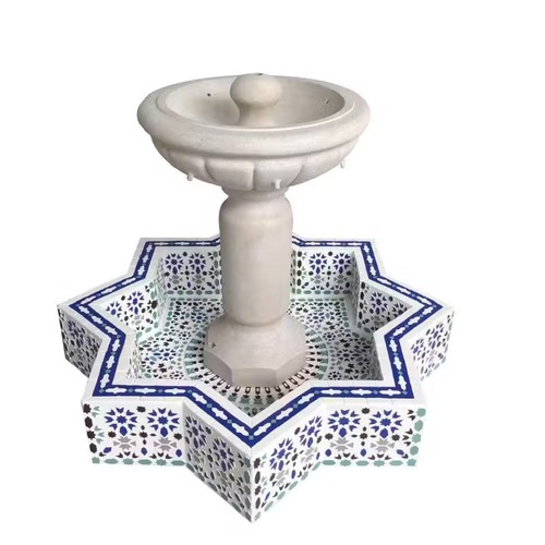نافورة بطراز اندلسي مع حوض حجم 127×127×95.5 سم، أزرق، 220 فولت | مؤسسة زهرة الريان