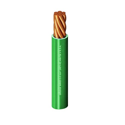 سلك نحاس مقاوم للحرارة أحادي النواة مجدول معزول PVC 90º الفنار قطر 17.7 مم 450/750 فولت 300 قدم أخضر | شركة الفنار