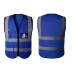 سترة عمل عاكسة، مزودة بثلاث جيوب وبطاقة تعريف، عرض 2 إنش، لون ازرق