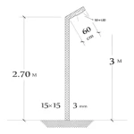 Aluminum street lighting pole, length 3 meters, thickness 3 mm, base 15 x 15 mm