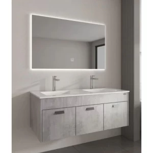 Modern Plywood Double Decorative Wash Basin 120x48x50 cm, Light Grey with LED Mirror | Albayt Alaniq Sanitary Tools