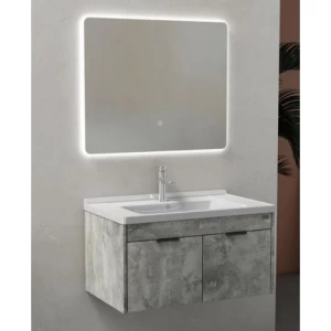 Modern Wooden Bathroom Washbasin 80x48 cm, Dark Gray with LED Mirror | Albayt Alaniq Sanitary Tools