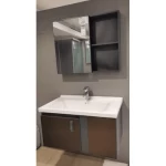 Aluminum Cabinet Sink Wall Hung Vanity Unit 60×47 cm, with Mirrored Medicine Cabinet, grey