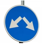 Circular Guidance Sign Double Arrow, Size 60×60 cm, Aluminum, Blue and White Color