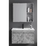 Washbasin with wooden cabinet and pharmacy with mirror Size 80 cm, Gray Marble Color