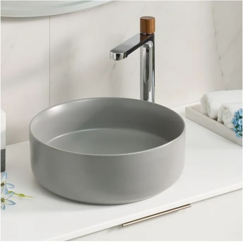Porcelain Countertop Basin Round Shape 40.5x40.5x14.5 cm, Grey Color | Abyat Company