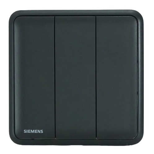 10A 3 Gang Light Switch 86x86mm, Black, 250V | Siemens (Delta Seata)