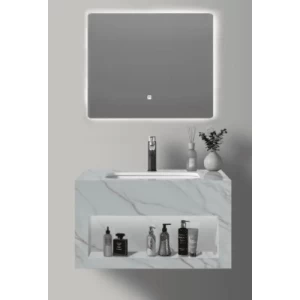 Marbled Golden White Artificial Marble Sink Two Basins 150 cm, 3 Color LED Mirrors | Al Muhaidib Sanitary and Ceramic