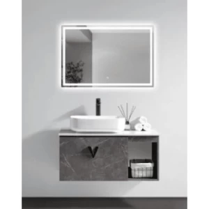 Ceramic Marble Top Decorative Washbasin 90 cm Gray with Wooden Cabinet | Al Muhaidib Sanitary and Ceramic