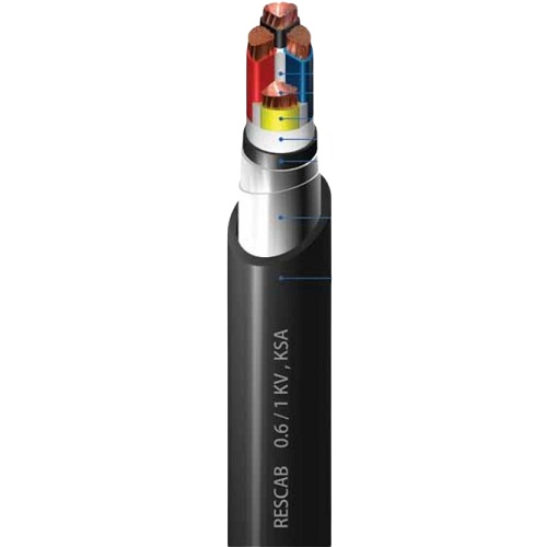كابل كهرباء المنيوم مجدول 4 خطوط 300 مم، 0.6/1 ك.ف، مسلح STA، معزول XLPE، مغلف PVC، طول 250 متر | RESCAB