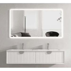 Marble Top Wash Basin Double Bowl 70×120 cm, White with Wooden Cabinet | Al Muhaidib Sanitary and Ceramic