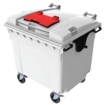 حاوية نفايات بلاستيك بغطاء مزدوج لون ابيض سعة  1100 لتر  مقاس 1.37×1.07×1.33 متر