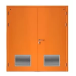 Fire door SFFECO  stainless steel  with Bottom Louver  Model SF/DD  Double Door leaf size 1900×1950    mm  Color Orange