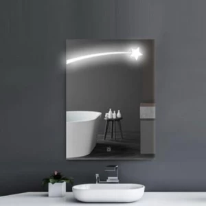 Silver Rectangular Mirror 60 x 80 cm with Touch LED Light, Silver Color | Silver