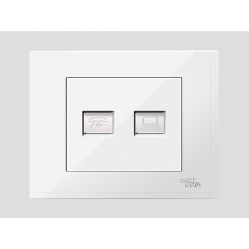 Telephone and Data Outlet D3 Piano Cat6 7×7 cm, White Color | Art DNA