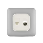 فيش تليفون مفرد نظام امريكى جاك 3 خط + فيش تليفزيون مائل مفرد، لون فضي فاتح، 7×7 سم | سبكترا 