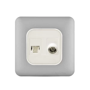 فيش RJ11 6P6C + فيش تليفزيون مائل 7×7 سم، لون فضي فاتح | Spectra