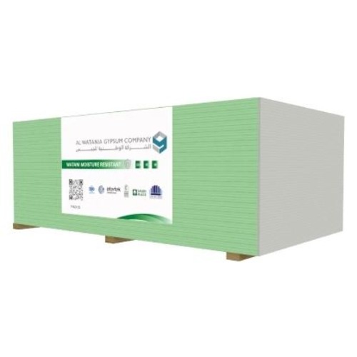 لوح جبس مقاوم للحريق والرطوبة 2400×1200 ملم، سمك 12.5 ملم، لون أخضر | Al Wataniya Gypsum Company