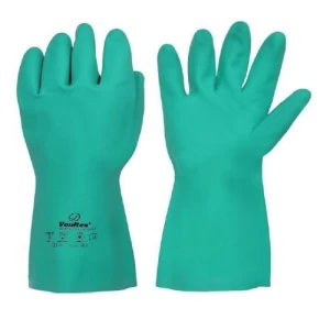 Nitrile Glove with Cotton Flock Lining 33 cm Length, Green Color | 717