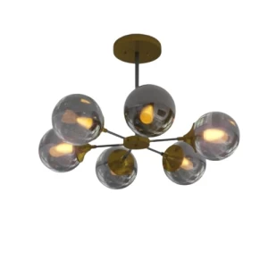 Modern Chandelier 80×50 cm Gray with Golden Base and 6 Glass Spheres | 48167