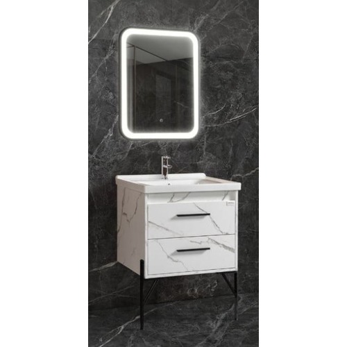 Wooden Washbasin with LED Mirror, 60x48x46 cm, Elegant Design | Albayt Alaniq Sanitary Tools