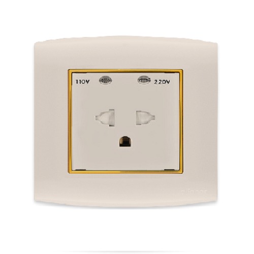 Electrical Switch Socket 2 Gang 2 Holes 16 Amp 7x7 cm Gold with Gold Ring | Al Fanar