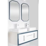 كابينة حمام مزدوجة مع 2 مغسلة و2 مرايا، مقاس 120 سم، لون أبيض مع زخرفة أزرق