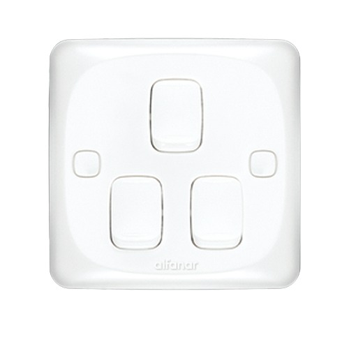 Electrical Light Switch 3 Gang 1 Way 10 Amp 7×7 cm White | Al Fanar