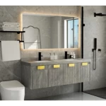 Wooden cabinet Wash Basin with 3 basin With LED Mirror, Size 150×50×48 cm