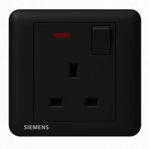 فيش مفرد 13 امبير مع مفتاح تشغيل ومؤشر ضوئي نيون، اسود، 86×86 مم، 250 فولت | Siemens (Delta Seata)