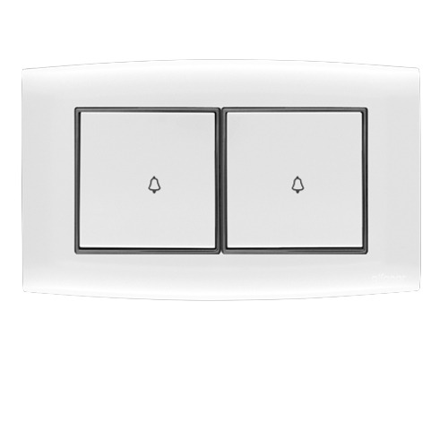 Bell Push Switch 2 Gang 10 Amp Omnia 14×7 cm White with Black Ring | Al Fanar