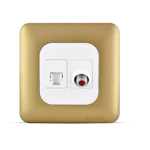 RJ11 6P6C + Angular Satellite Socket 7x7 cm, Gold Color | Spectra
