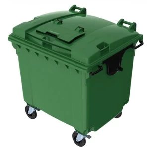 حاوية نفايات بلاستيك بغطاء مزدوج سعة 1100 لتر 1.37×1.07×1.33 متر لون اخضر | الحاويات الحديثة للمقاولات