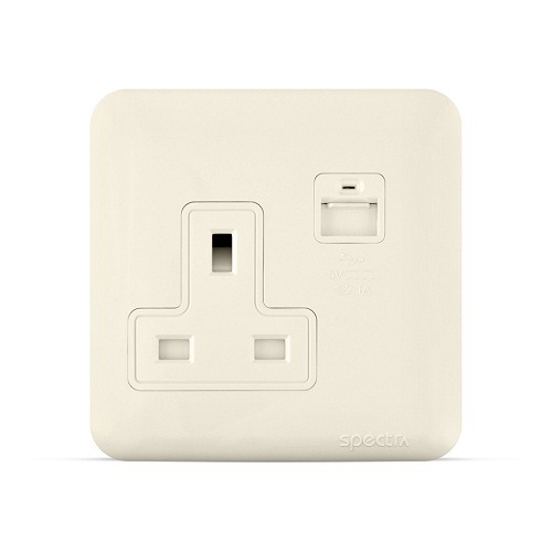 13 Amp 1 Gang Socket with USB 2.1A, Beige, 7x7 cm | SPECTRA
