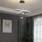 Modern Black Chandelier with Illuminated Balls, LED Strip, Adjustable Dimensions 55x26 cm