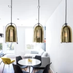 Golden Glass Pendant Light, Height 28 cm, Diameter 18 cm, 2 m Wire