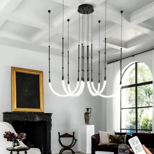 Hexagonal Ceiling LED Chandelier 1 m Diameter Black Color | Matkel Store