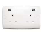 Electrical Switch socket 2 gang with USB charger  13 Amp Alfanar Model  ALF Classic Size 7x14 Colour White